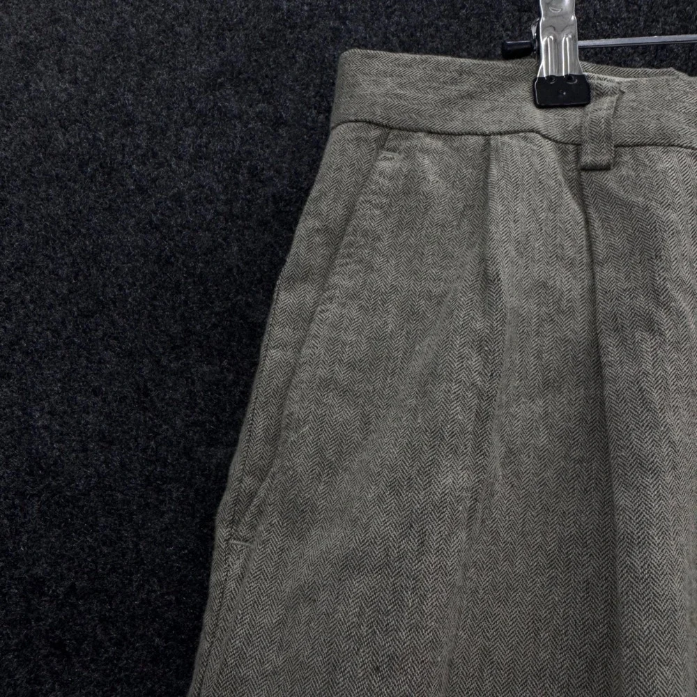 Vintage Claiborne Mens 34x30 Linen Cotton Herringbone Pleated Cuffed Pants Tan